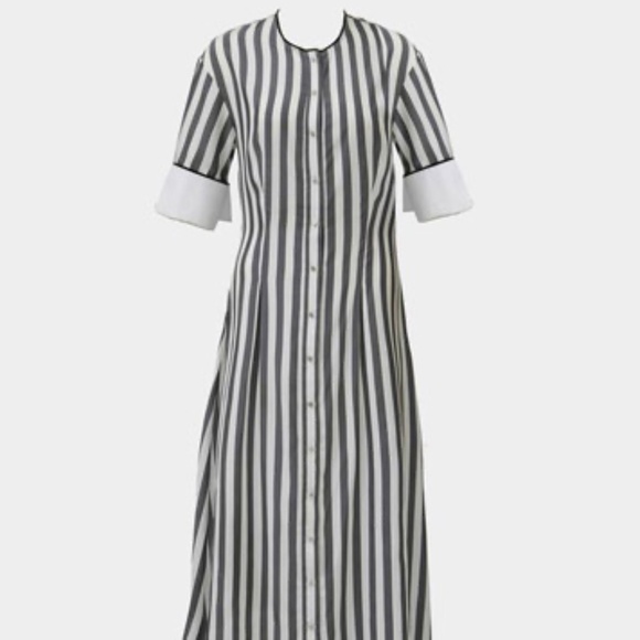 Yigal Azrouël Light Size M Black & White Silk Shirtdress Midi Dress Msrp $990.00 - Picture 2 of 4